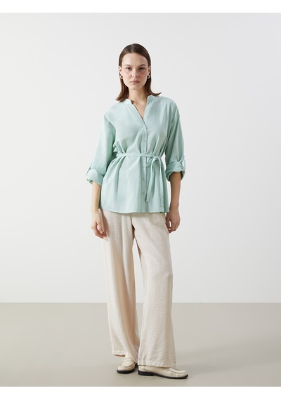 Lcw Comfort Yeşil Kaçık Yaka Oversize Poplin Kadın Bluz