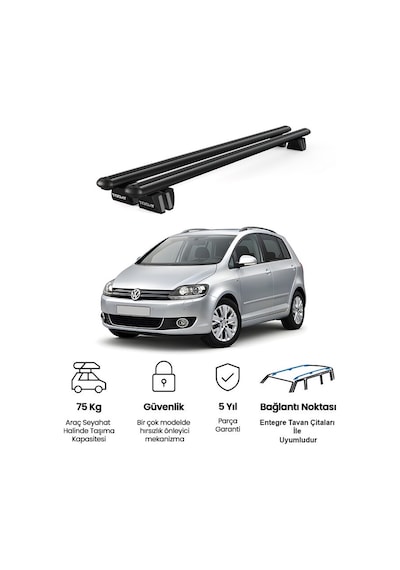 Pençe Volkswagen Golf Plus 2009-2014 Uyumlu Siyah Ara Atkı Port Bagaj Tavan Barı