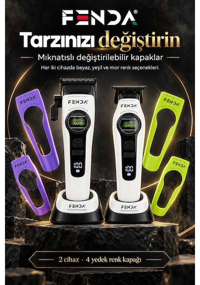 Fenda Profesyonel Şarjlı Bldc Motor 8000 Rpm Tıraş Makinesi Seti 2'li Beyaz