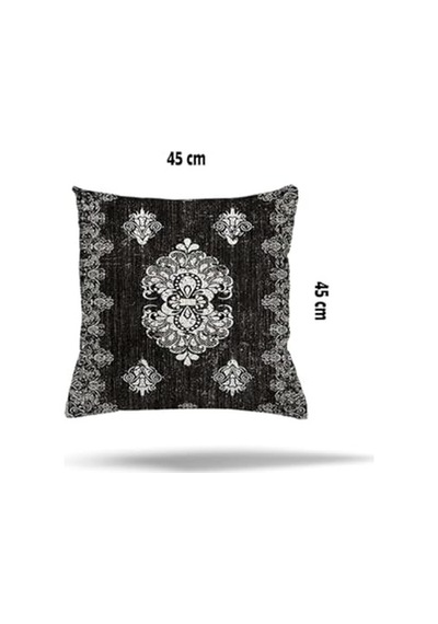 Osmanlı Göbek Desen Gizli Fermuarlı Yastık Kılıfı Kırlent Kılıfı Koltuk Yastık Kılıfı Koyu Gri 45 X 45 Diğer