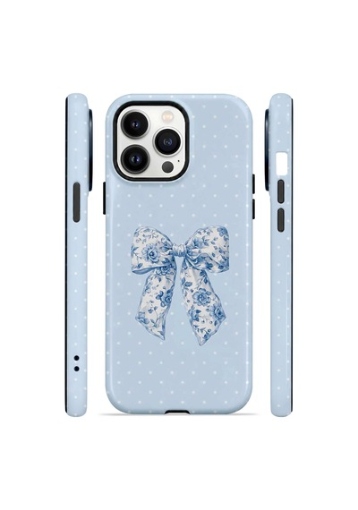Velvoria Valestra Blue Toile Bow Apple iPhone Uyumlu 14 Pro Magsafe Koruma Kılıfı Valestra Magline - Blue Toile Bow