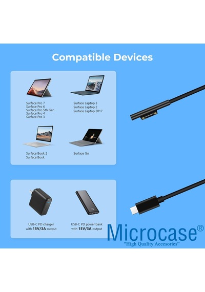 Surface Pro 3-4-5-6-7-8 Type-c Pd Şarj Kablosu 150cm-al4145