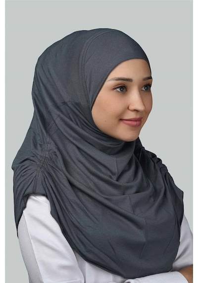 Altobeh Hazır Türban Büzgülü Pileli Pratik Eşarp Tesettür Hijab - Namaz Örtüsü - Füme