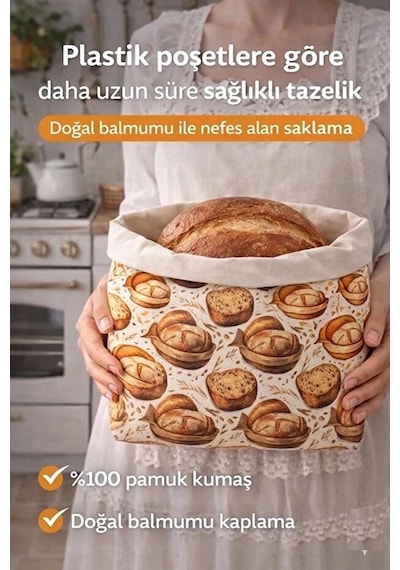 Balmumlu Ekmek Saklama Torbası – 35x35 cm -