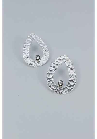 925 Ayar Rodyum Dövme El Işi Taşlı Damla Gümüş Küpe