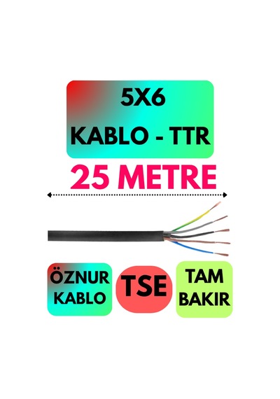 Öznur 5x6 Ttr Kablo Siyah Metre Seçenekli - 25 Metre