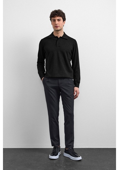 Back And Bond Siyah Relaxed Fit Polo Yaka Triko Kazak