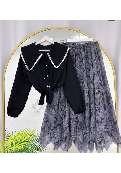 Lovie Moda Kadın Şifon Etekli Takım Siyah