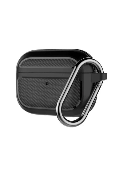 Ally Karbon Fiber Apple Uyumlu AirPods Pro Kulaklık Kancalı Silikon Koruma Siyah