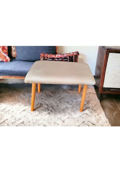 Ahşap Ayaklı Puf Bench Makyaj Sandalyesi, Piyano Sandalyesi Bej