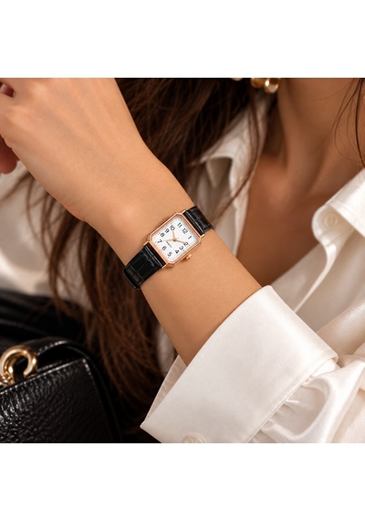Kadın Kol Saati Rose Gold Kasa, Deri Kordon Rose Gold - Siyah