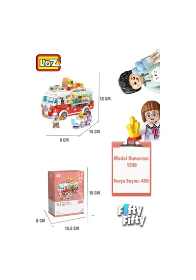 Loz Mini Block Serisi Food Truck/pizza Kamyonu -lz1739 490 Parça Oyuncak Yapım Seti