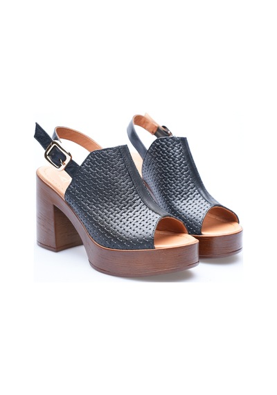 Analin Shoes Kadın Hakiki Deri Platform Topuklu Tokalı Sandalet Siyah