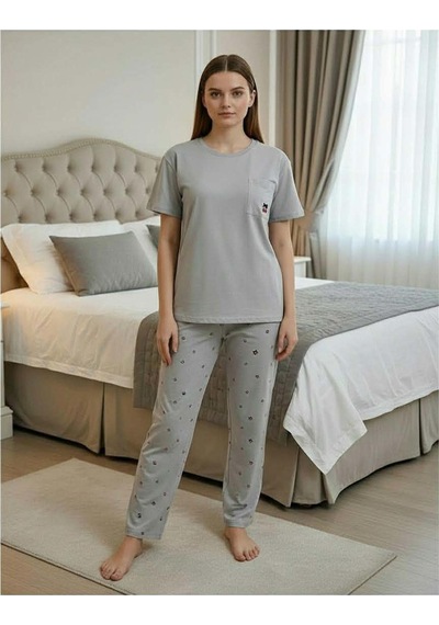 Mihra Kadın Compakt Penye Bisiklet Yaka Kısa Kol İnce Pijama Takımı 90791gk - 1 Adet Gri