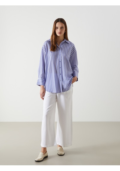 Lcw Modest Mor Çizgili Oversize Kadın Gömlek Tunik