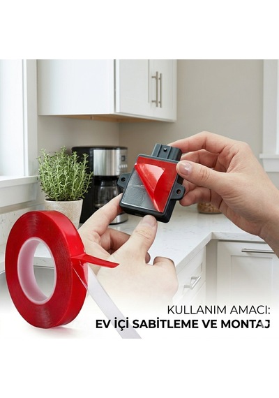 Güçlü Çift Taraflı Şeffaf Bant 18 Mm X 2 Metre - Çok Amaçlı Montaj Bandı