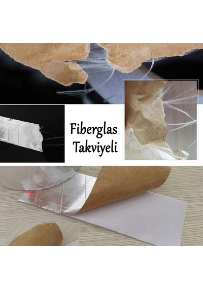 Fiberglas Lif Takviyeli Yapışkanlı Alüminyum Folyo Bant 96 Mm X 25 Metre Yanmaz Yalıtım Bandı
