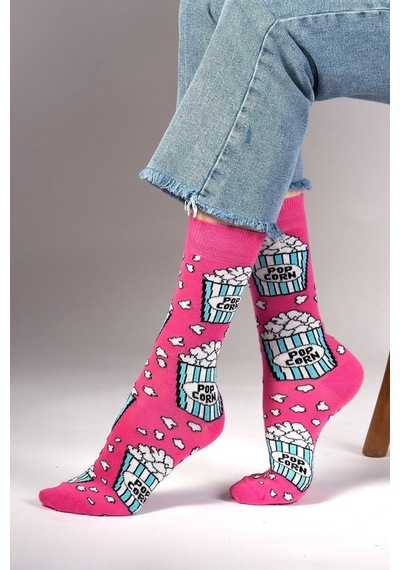 Ozzy Socks Pop Corn Desenli Çorap Fuşya
