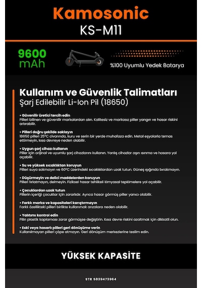 Kamosonic Ks-M11 / 36v 9600mAh Elektrikli Scooter Bataryası