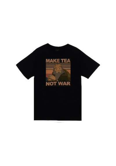 Make Tea Not War - Avatar Anime Baskılı Unisex %100 Pamuk Siyah T-shirt SIYAH