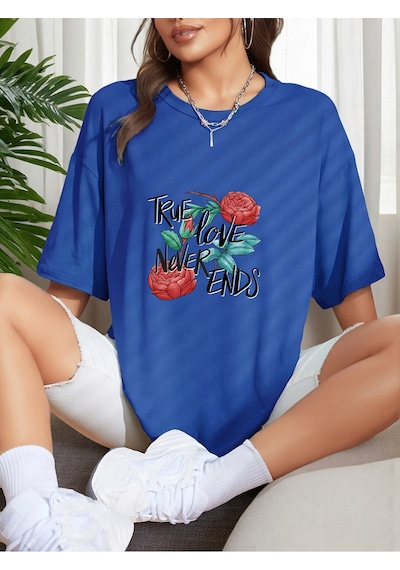 Uyguntarz Unisex True Tasarım Basklı Tshirt Mavi