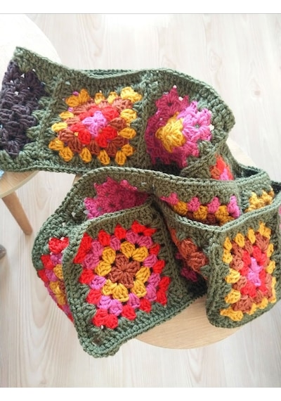 Kemzey Handmade El Örgüsü Atkı , Uzun Unisex Atkı Motifli Yeşil