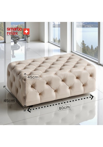 Smarto Relax Puf Swiss Style Puf Guarda Ayaksız Kapitoneli Dekoratif 80x45x45 Cm Ayaksız Kapitoneli Dekoratif Puf Bej