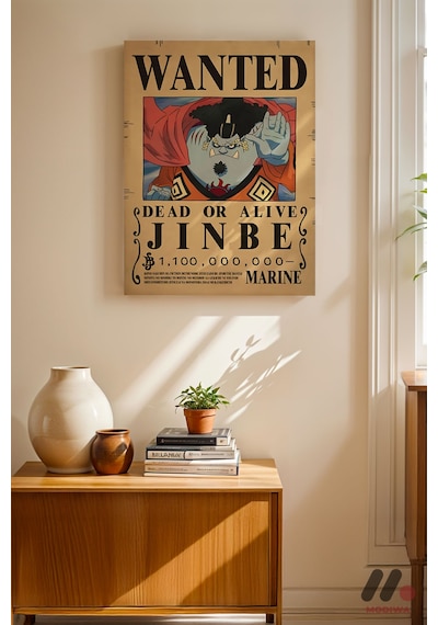 One Piece Jinbe Wanted Poster, Çerçevesiz Yüksek Kalite Duvar Afişi - Anime Severlere Özel Hediye