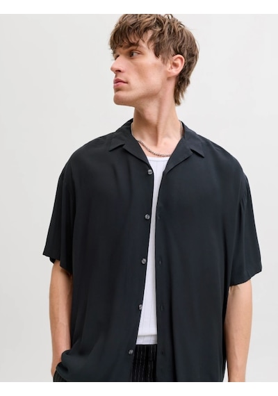 Jack & Jones Jack Jones Erkek Viskon Rahat Kesim Kısa Kollu Gömlek 12288852 Siyah