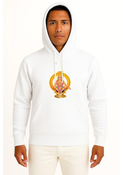 Bahriyeli Collection Kapüşonlu Lord Krishna Göğüs Baskılı Unisex Sweatshirt Beyaz