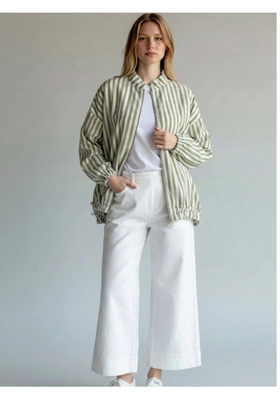 Ollacollection Çizgili Bomber Ceket Yeşil
