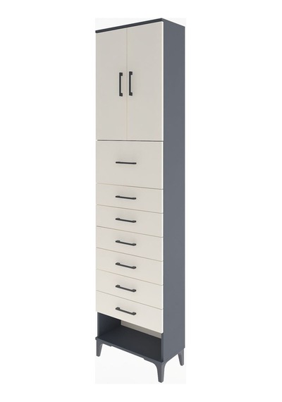 Arges Dolap 2 Raflı 7 Çekmeceli 2 Kapaklı 60x30x243 Antrasit-aytaşı Antrasit