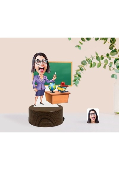 Kişiye Özel Kadın Öğretmen Karikatürlü Dekoratif 3D Biblo Led Işı (481501265)