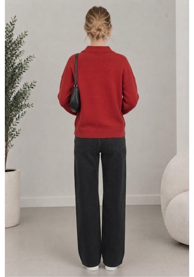 Youknitwear You Aura Polo Yaka Kadın Kazak Kırmızı