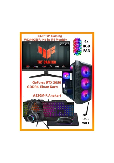 Comloji CMLJ12 R5-5500 16 GB 512 GB SSD RTX3050 24" Free Dos Masaüstü Oyuncu Bilgisayarı