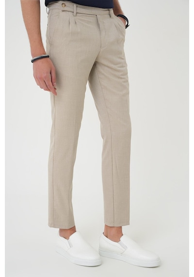 Efor Comfort Fit Çift Pileli Dokulu Esnek Pamuk Bej Pantolon P 1158 Bej