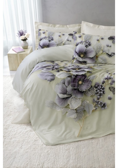 Cotton Box 3d Flower %100 Pamuk Saten - Nayra Krem