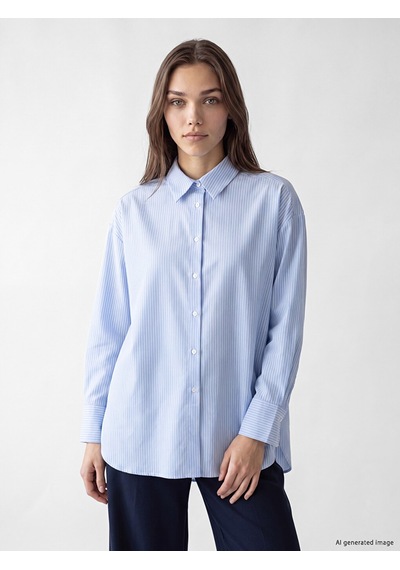 Lcw Modest Mavi Çizgili Oxford Kadın Gömlek