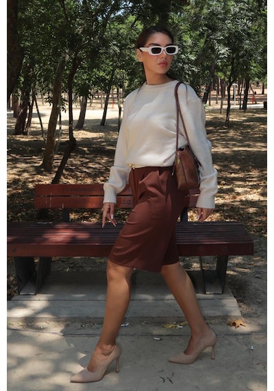 Madmext Bej Bisiklet Yaka Kadın Triko Kazak Mg2494 Bej