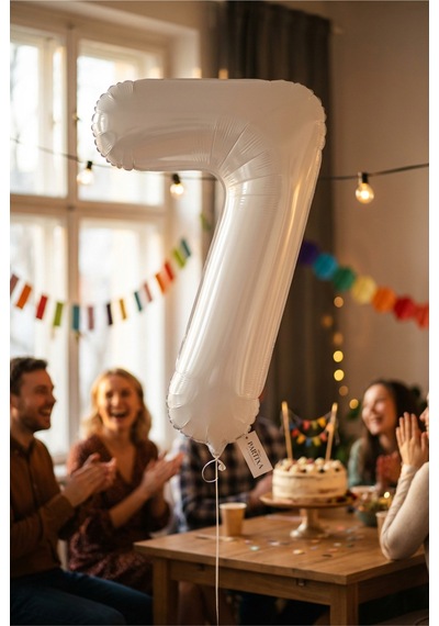 Beyaz 32 İnç Rakam 7 Folyo Balon 7 Yaş Doğum Günü Konsepti Sayı Balonu Helyum Uyumlu Parti Dekorasyon Süsleme Çok Renkli