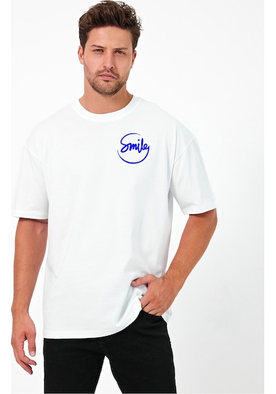 Urbantrendstore Smile Unisex Sade Basic Yazlık Beyaz Tshirt Oversize Fit Rahat Geniş Salaş T-shirt Günlük Tişört