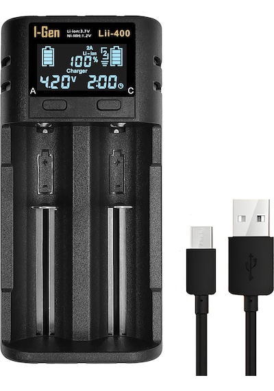 I-gen G220 2'li 18650 Li-ıon Akıllı Pil Şarj Aleti + 2 Adet 18650 2000mah 3.7v 7.4wh Li-ıon Pil Seti