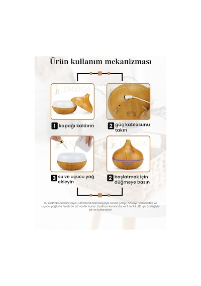 Uzaktan Kumandalı 550ml Aroma Difüzörü Ultrasonik Hava Nemlendirici Buhar Makinesi 7 Renk Led
