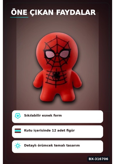 Spider-man Squishy Gerginlik Oyuncağı 12 Adet Stand Kutu Figür Seti Bx-316706