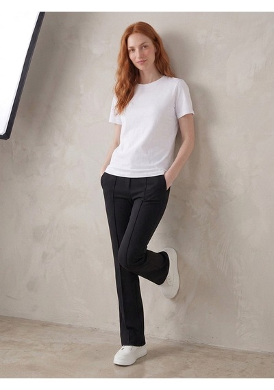 Noux Pamuk Basic Esnek Bisiklet Yaka T-shirt Beyaz