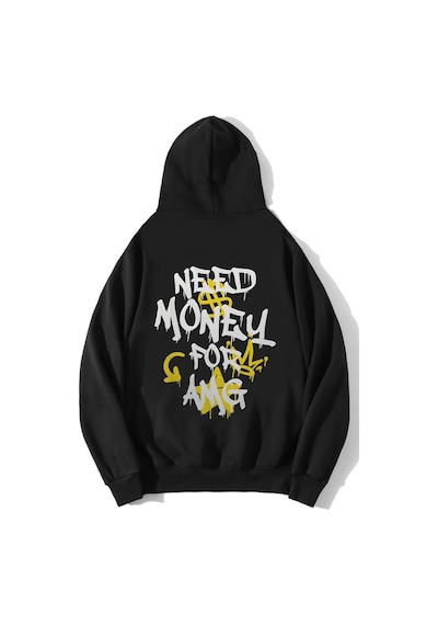 Brz Collection Unisex Oversize Amg Need Money For Amg Hoodie Siyah