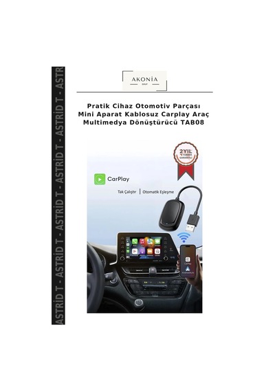 Pratik Cihaz Otomotiv Parçası Mini Aparat Kablosuz Carplay Araç Multimedya Dönüştürücü Tab08 Diğer