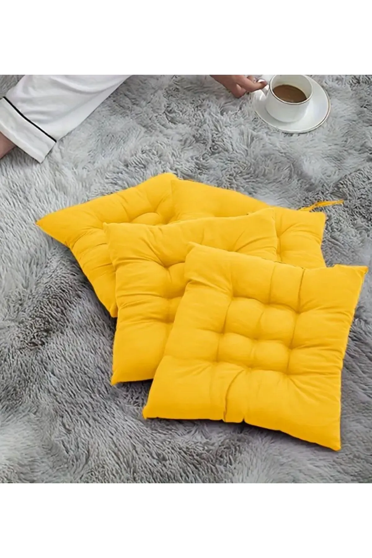 Rual 4 Lü Sandalye Minderi Bağcıklı, Çökme Yapmaz Sünger Dolgulu, Yıkanabilir 40x40 Cm Sarı