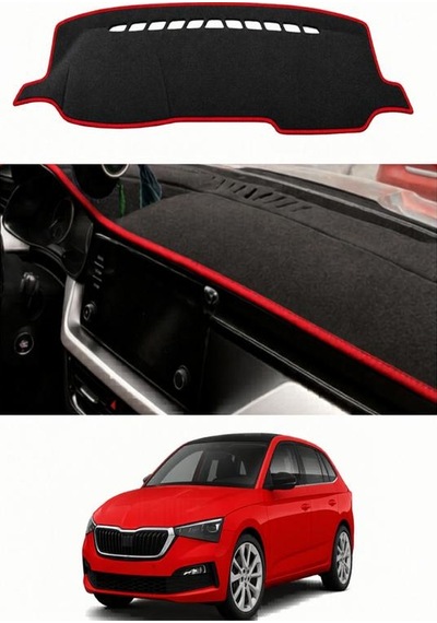 Skoda - Scala 2019+ Uyumlu Torpido Koruma Kılıfı - Kırmızı Şeritli