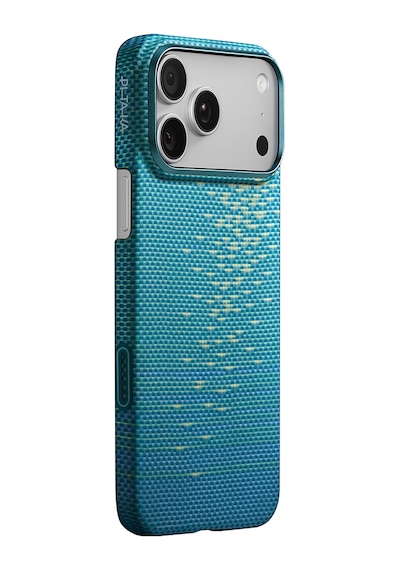 Apple Uyumlu iPhone 17 Pro Max Kılıf M-safeli Aramid Fiber Pitaka Glints Of Gold Ultra Slim Serisi Kapak Mavi Mavi